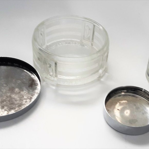 Antique VTG ART DECO Clear GLASS Vanity Powder Box Trinket Metal Lid Set of 2 - Picture 11 of 12